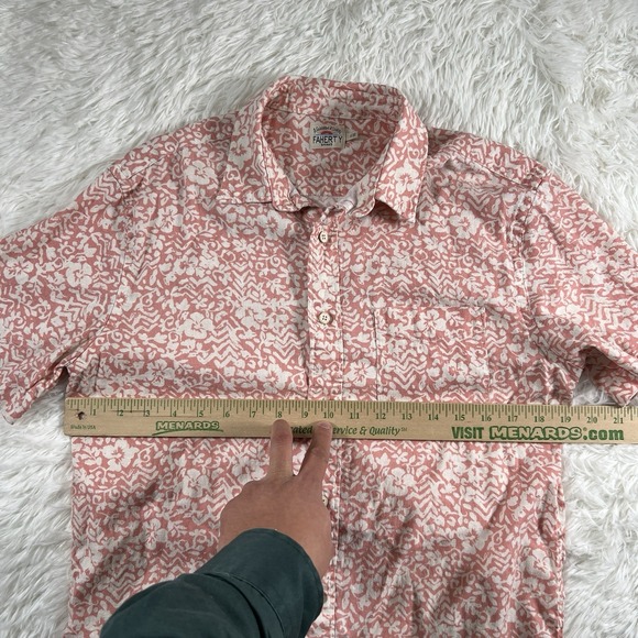 Faherty Shirt Mens Small Coral Short Sleeve Button Down Hemp Tencel Floral Camp - Picture 6 of 9